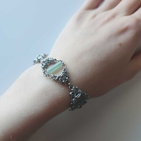 Gothic long chainmaille necklace with a small silver chain - Picture 1 of 7